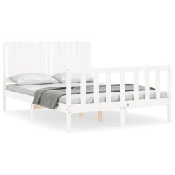 vidaXL Massivholzbett mit Kopfteil Weiß 140x190 cm