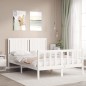 vidaXL Massivholzbett mit Kopfteil Weiß 140x190 cm vidaXL Massivholzbett mit Kopfteil Weiß 140x190 cm