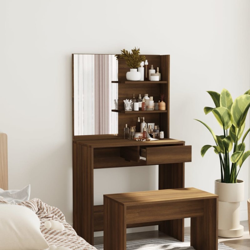 Schminktisch mit Spiegel Braun Eiche 74,5x40x141 cm Schminktisch mit Spiegel Braun Eiche 74,5x40x141 cm