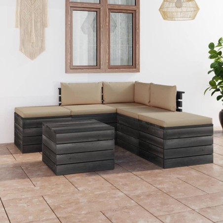 vidaXL 6-tlg. Garten-Sofagarnitur aus Paletten mit Kissen Kiefernholz