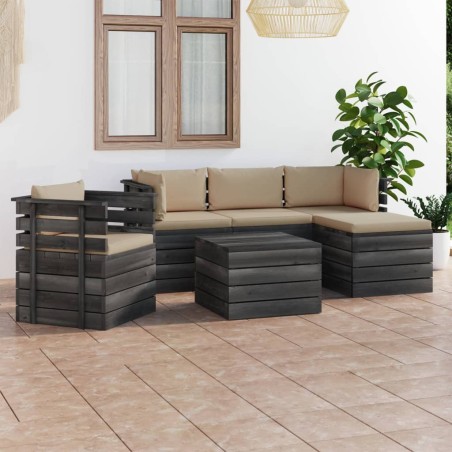 vidaXL 6-tlg. Garten-Sofagarnitur aus Paletten mit Kissen Kiefernholz