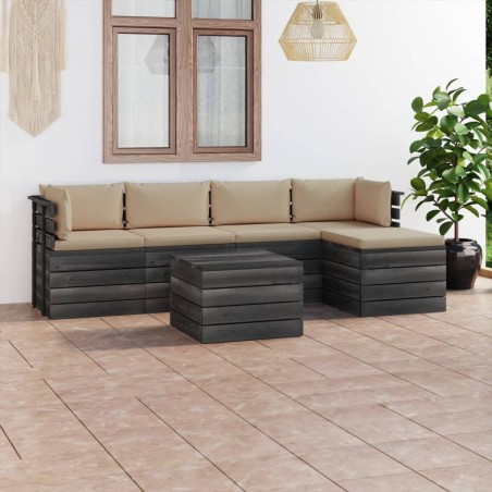 6-tlg. Garten-Sofagarnitur aus Paletten mit Kissen Kiefernholz