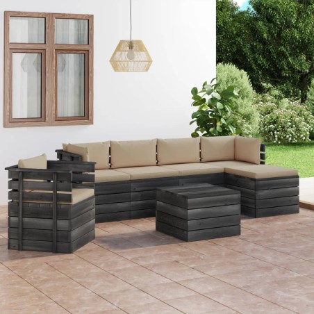 7-tlg. Garten-Sofagarnitur aus Paletten mit Kissen Kiefernholz