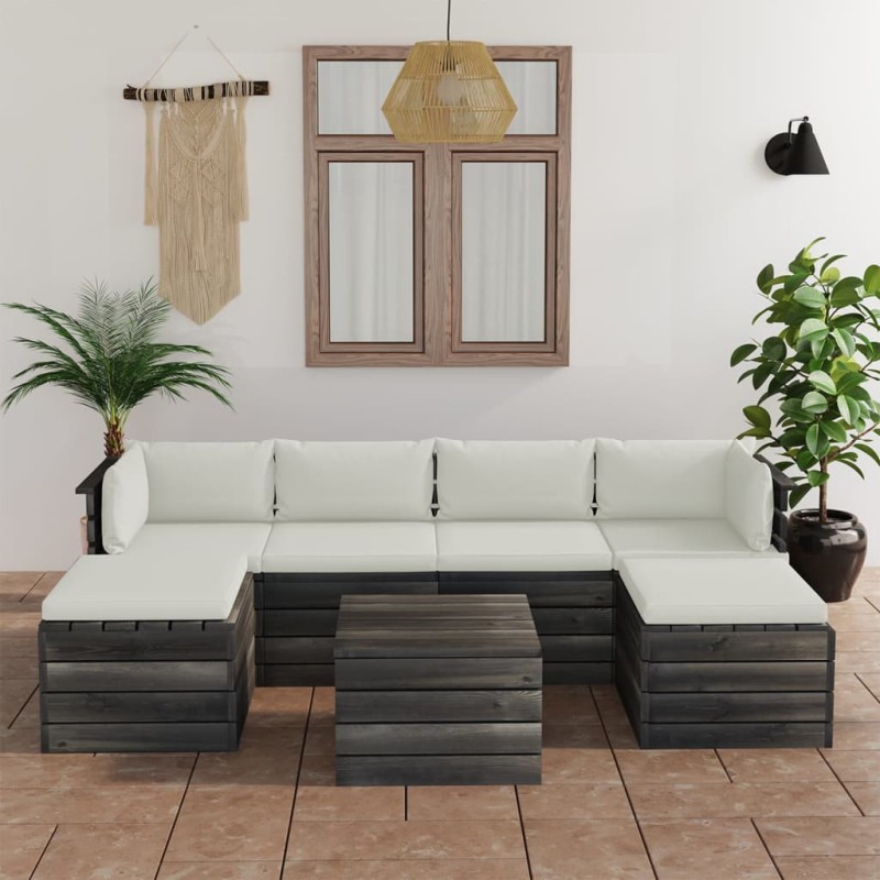 7-tlg. Garten-Sofagarnitur aus Paletten mit Kissen Kiefernholz 7-tlg. Garten-Sofagarnitur aus Paletten mit Kissen Kiefernholz