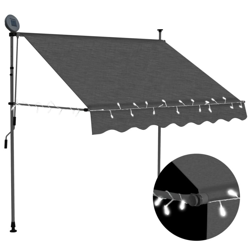 Einziehbare Markise Handbetrieben mit LED 150 cm Anthrazit Einziehbare Markise Handbetrieben mit LED 150 cm Anthrazit