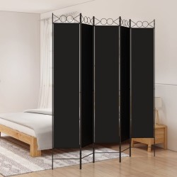 5-tlg. Paravent Schwarz 200x220 cm Stoff