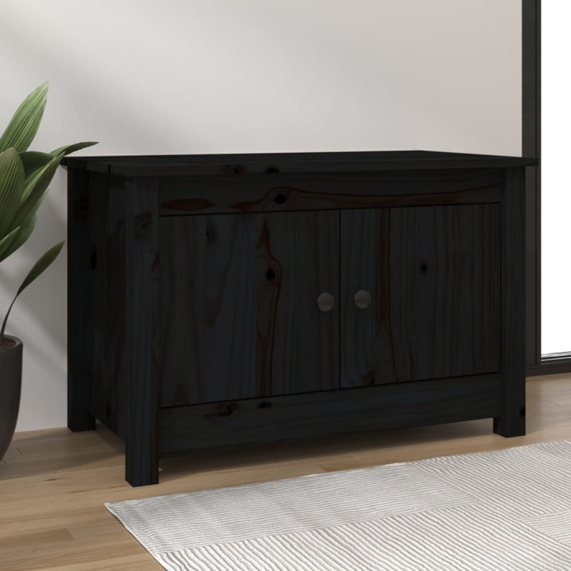Schuhschrank Schwarz 70x38x45,5 cm Massivholz Kiefer Schuhschrank Schwarz 70x38x45,5 cm Massivholz Kiefer
