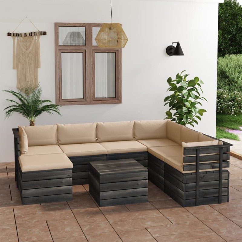 8-tlg. Garten-Sofagarnitur aus Paletten mit Kissen Kiefernholz 8-tlg. Garten-Sofagarnitur aus Paletten mit Kissen Kiefernholz
