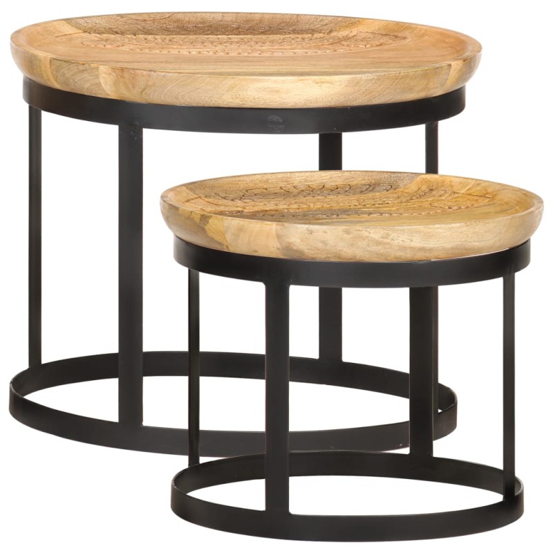 Runde Beistelltische 2 Stk. Mango Massivholz und Stahl Runde Beistelltische 2 Stk. Mango Massivholz und Stahl