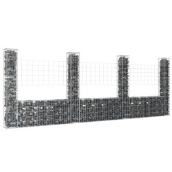 vidaXL Gabionenkorb U-Form mit 4 Säulen Eisen 380x20x150 cm
