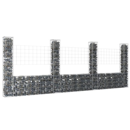 vidaXL Gabionenkorb U-Form mit 4 Säulen Eisen 380x20x150 cm