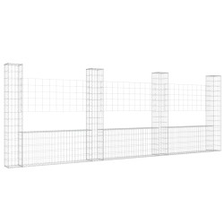 vidaXL Gabionenkorb U-Form mit 4 Säulen Eisen 380x20x150 cm