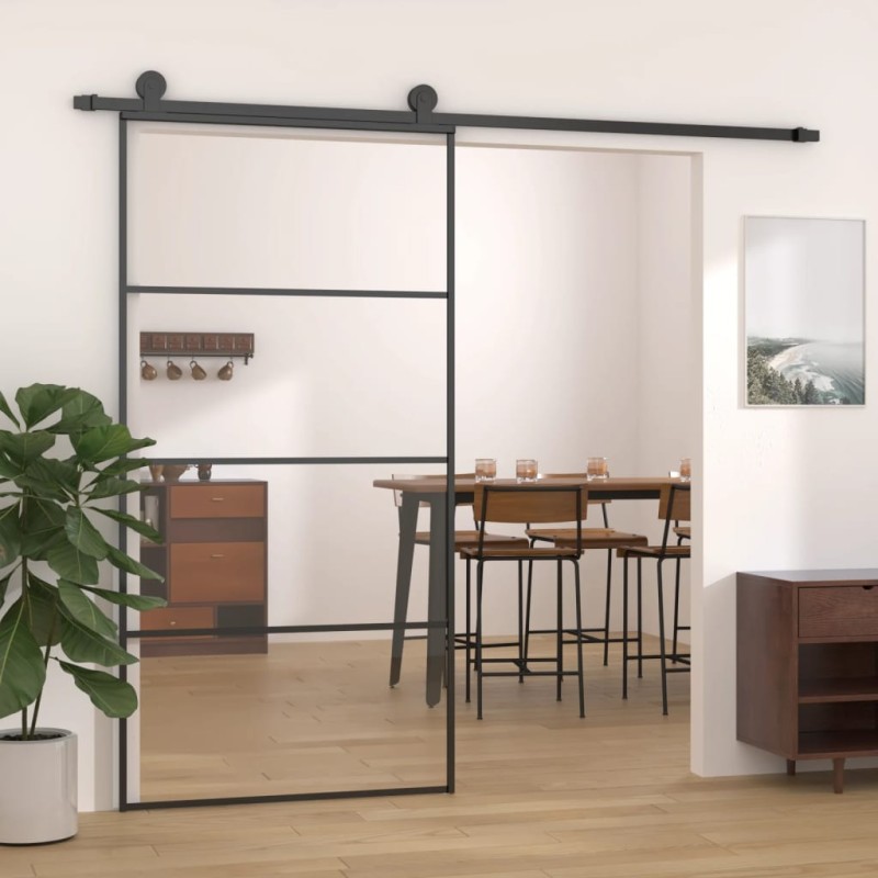 Schiebetür Aluminium und ESG Glas 102,5x205 cm Schwarz Schiebetür Aluminium und ESG Glas 102,5x205 cm Schwarz