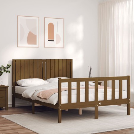 Massivholzbett mit Kopfteil Honigbraun 140x200 cm
