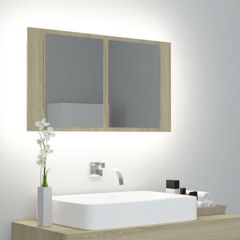 LED-Bad-Spiegelschrank Sonoma-Eiche 80x12x45 cm Acryl LED-Bad-Spiegelschrank Sonoma-Eiche 80x12x45 cm Acryl