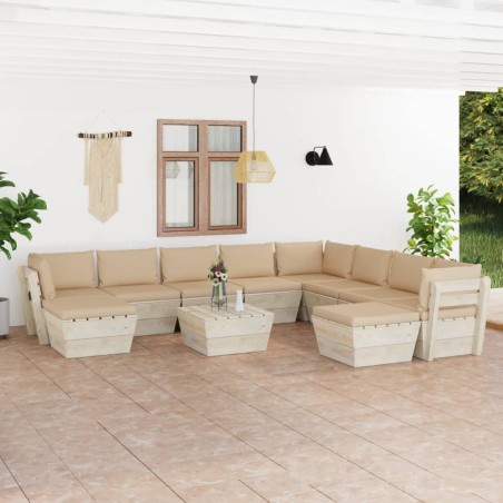 11-tlg. Garten-Sofagarnitur aus Paletten mit Kissen Fichtenholz