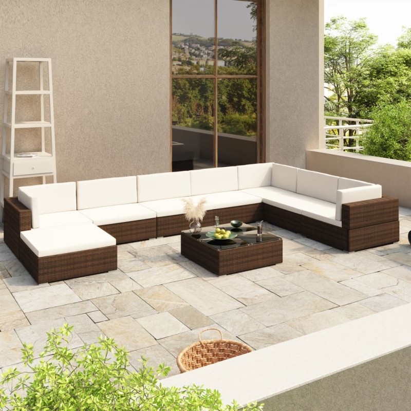 vidaXL 8-tlg. Garten-Lounge-Set mit Auflagen Poly Rattan Braun vidaXL 8-tlg. Garten-Lounge-Set mit Auflagen Poly Rattan Braun