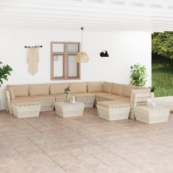 12-tlg. Garten-Sofagarnitur aus Paletten mit Kissen Fichtenholz