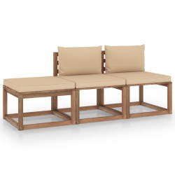 3-tlg. Garten-Lounge-Set aus Paletten mit Kissen Kiefernholz