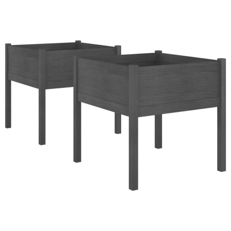 vidaXL Pflanzkübel 2 Stk. Grau 70x70x70 cm Massivholz Kiefer