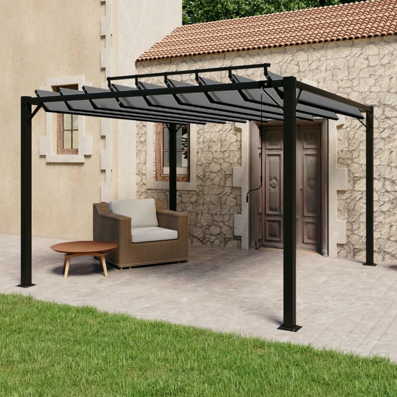 Pavillon mit Lamellendach 3x3 m Anthrazit Stoff und Aluminium Pavillon mit Lamellendach 3x3 m Anthrazit Stoff und Aluminium