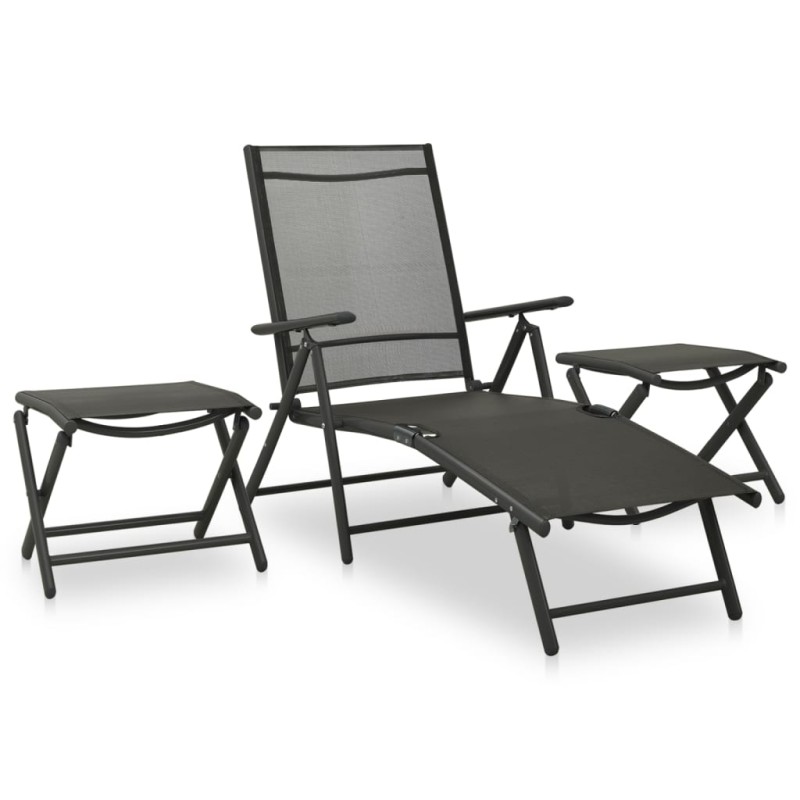 3-tlg. Garten-Lounge-Set Textilene und Aluminium Schwarz 3-tlg. Garten-Lounge-Set Textilene und Aluminium Schwarz