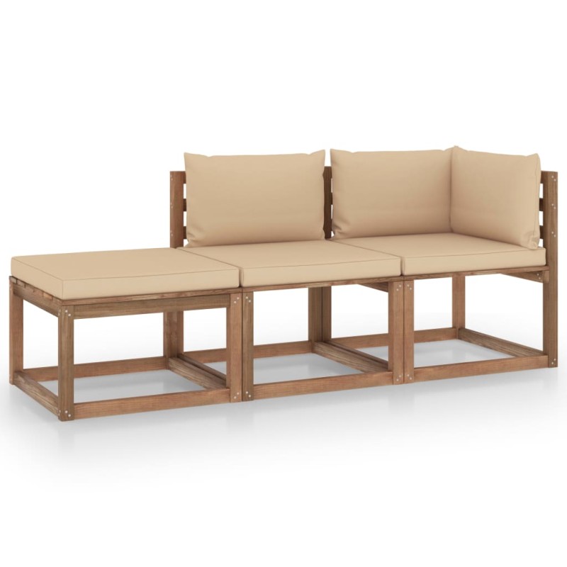 3-tlg. Garten-Lounge-Set aus Paletten mit Kissen Kiefernholz 3-tlg. Garten-Lounge-Set aus Paletten mit Kissen Kiefernholz