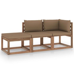 3-tlg. Garten-Lounge-Set aus Paletten mit Kissen Kiefernholz