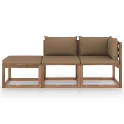 3-tlg. Garten-Lounge-Set aus Paletten mit Kissen Kiefernholz