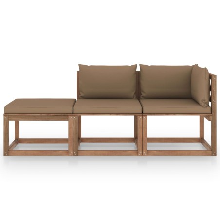 3-tlg. Garten-Lounge-Set aus Paletten mit Kissen Kiefernholz
