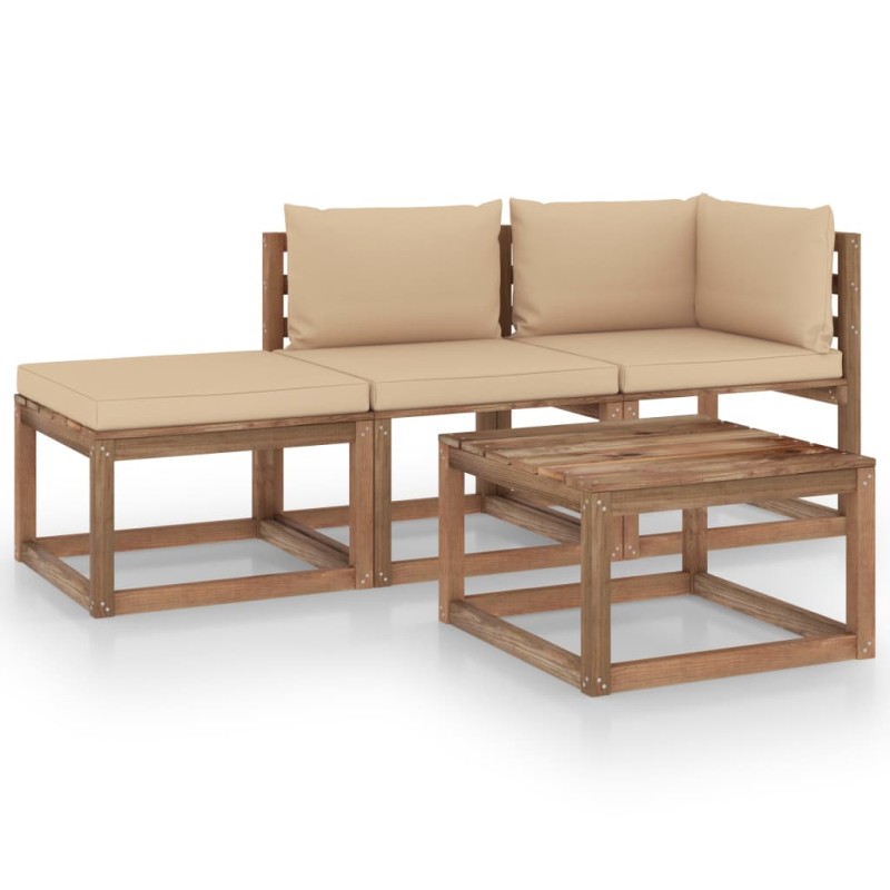 4-tlg. Garten-Lounge-Set aus Paletten mit Kissen Kiefernholz 4-tlg. Garten-Lounge-Set aus Paletten mit Kissen Kiefernholz