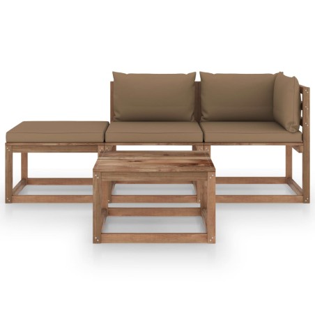 4-tlg. Garten-Lounge-Set aus Paletten mit Kissen Kiefernholz