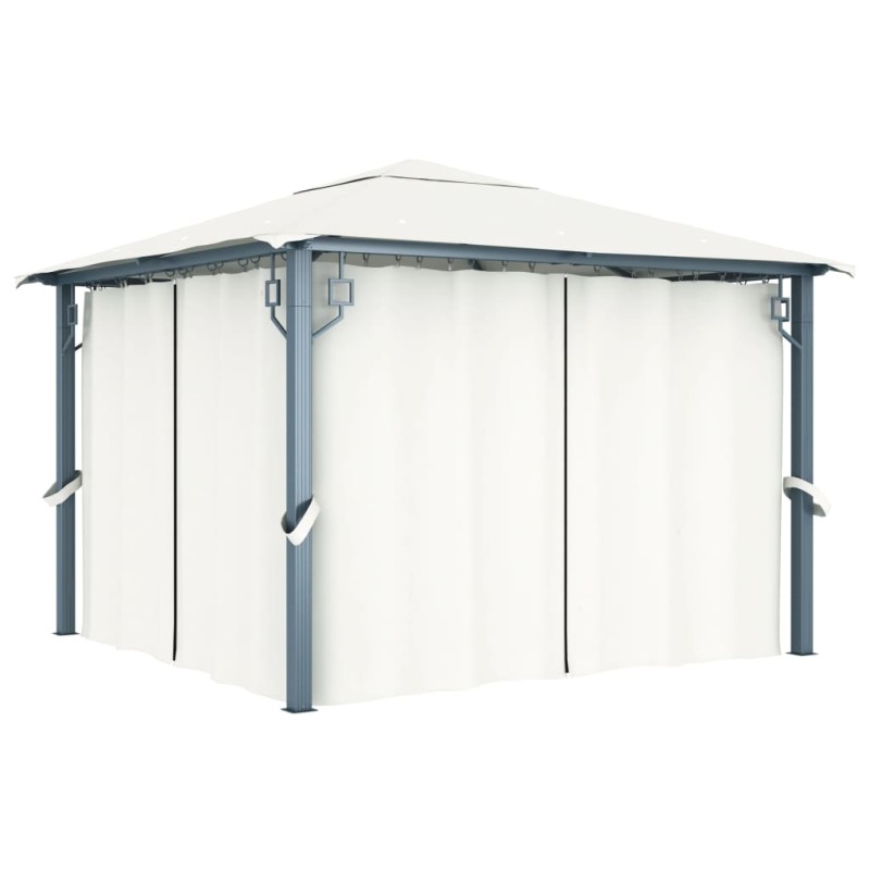 Pavillon mit Vorhängen 300 x 300 cm Creme Aluminium Pavillon mit Vorhängen 300 x 300 cm Creme Aluminium