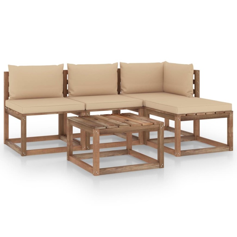 5-tlg. Garten-Lounge-Set aus Paletten mit Kissen Kiefernholz 5-tlg. Garten-Lounge-Set aus Paletten mit Kissen Kiefernholz