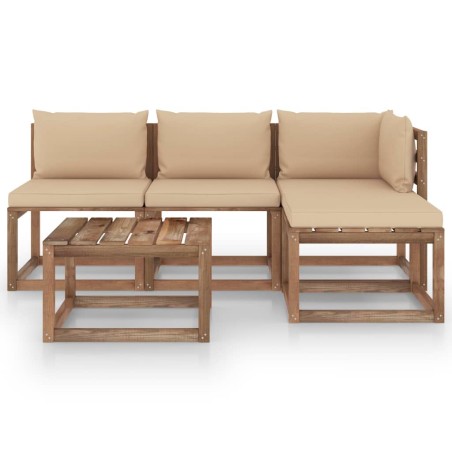 5-tlg. Garten-Lounge-Set aus Paletten mit Kissen Kiefernholz