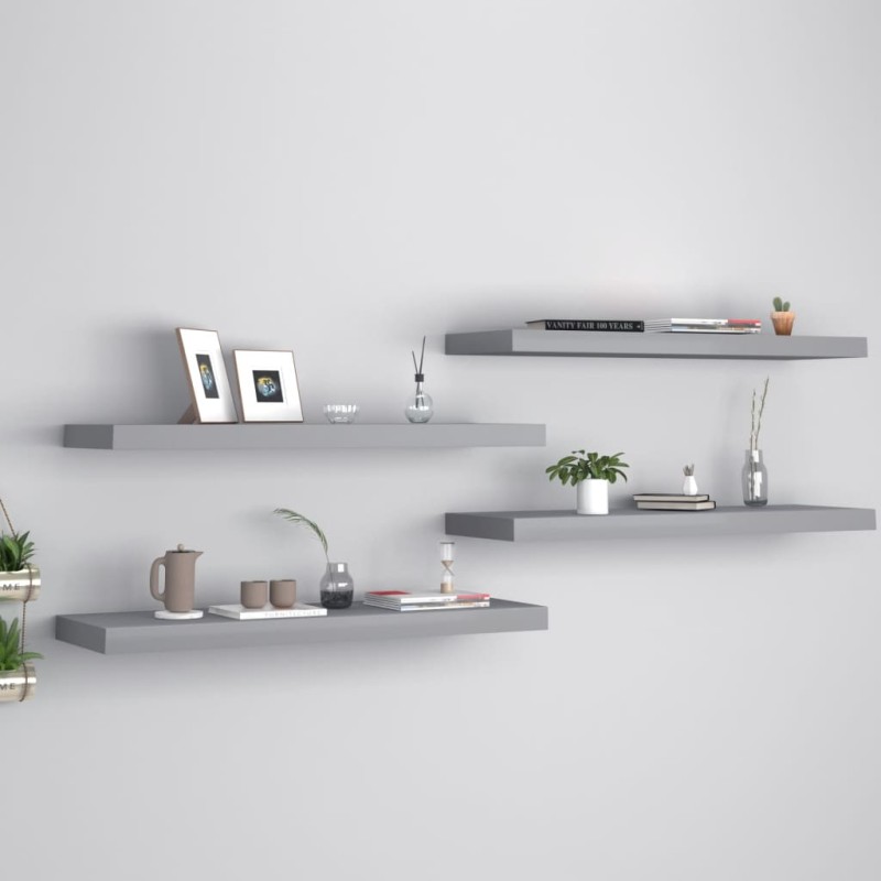vidaXL Schweberegale 4 Stk. Grau 80x23,5x3,8 cm MDF vidaXL Schweberegale 4 Stk. Grau 80x23,5x3,8 cm MDF