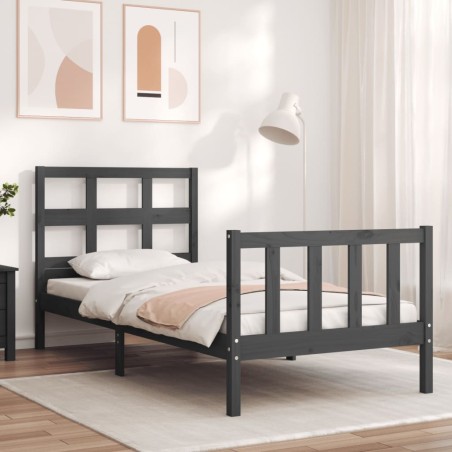 Massivholzbett mit Kopfteil Grau 100x200 cm