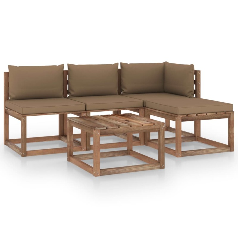 5-tlg. Garten-Lounge-Set aus Paletten mit Kissen Kiefernholz 5-tlg. Garten-Lounge-Set aus Paletten mit Kissen Kiefernholz