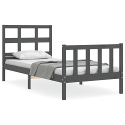 Massivholzbett mit Kopfteil Grau 100x200 cm