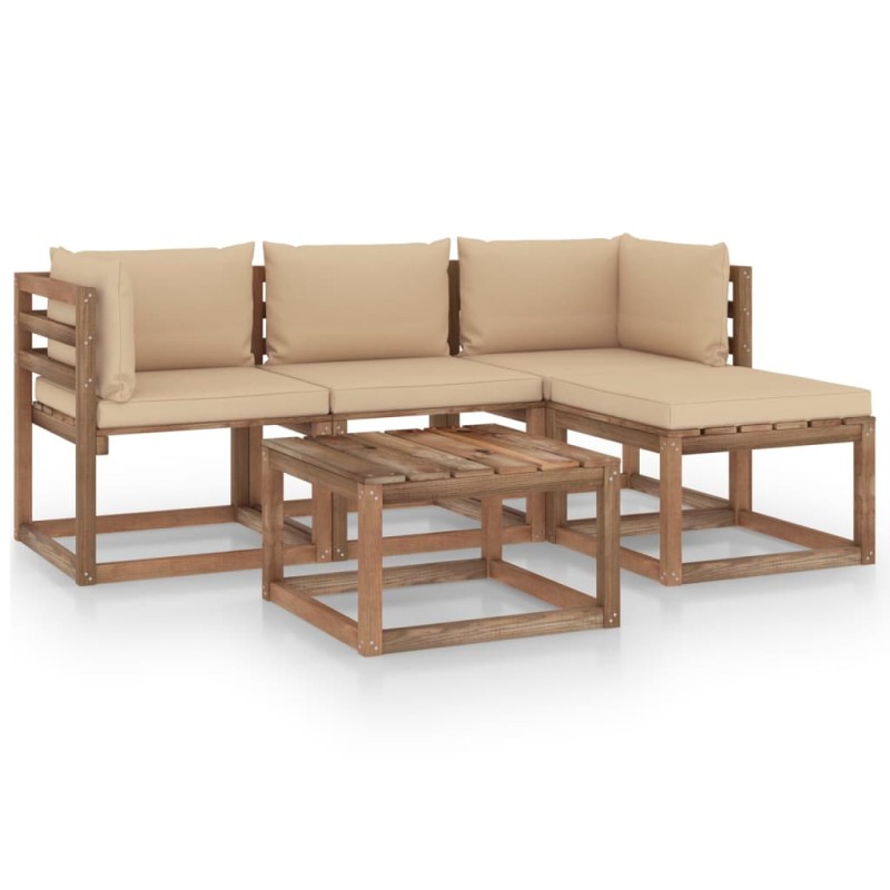 5-tlg. Garten-Lounge-Set mit Beige Kissen 5-tlg. Garten-Lounge-Set mit Beige Kissen