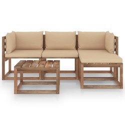 5-tlg. Garten-Lounge-Set mit Beige Kissen