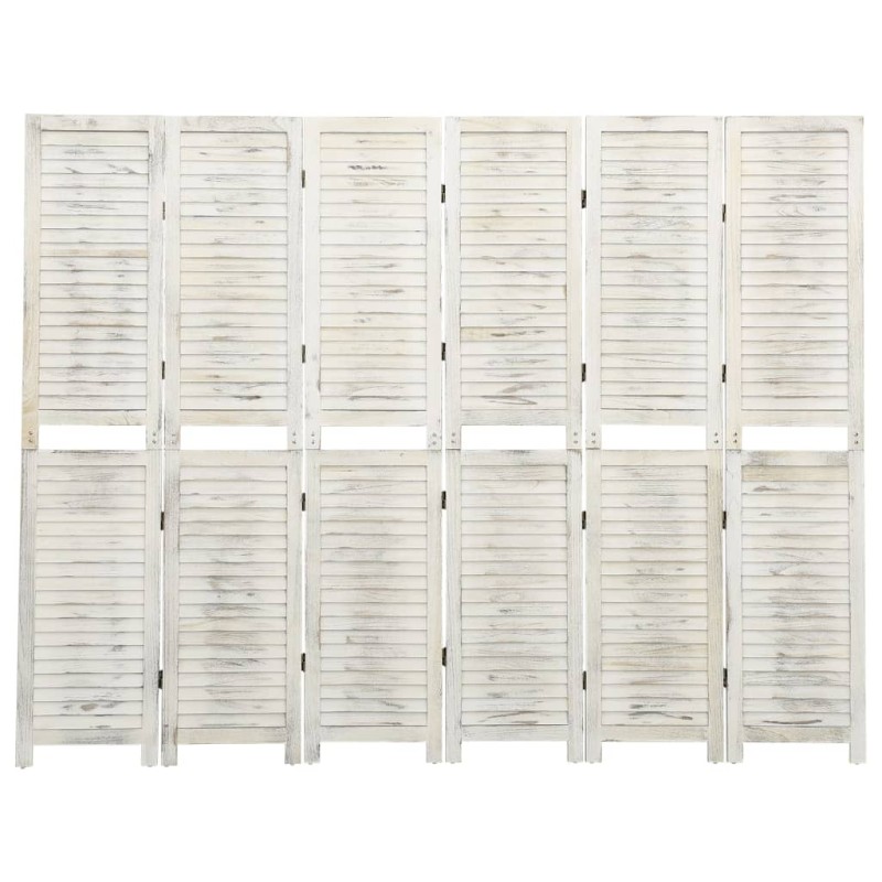 6-tlg. Raumteiler Antikweiß 215x166 cm Massivholz 6-tlg. Raumteiler Antikweiß 215x166 cm Massivholz