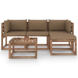 5-tlg. Garten-Lounge-Set mit Taupe Kissen