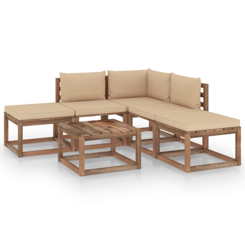6-tlg. Garten-Lounge-Set mit Beige Kissen 6-tlg. Garten-Lounge-Set mit Beige Kissen