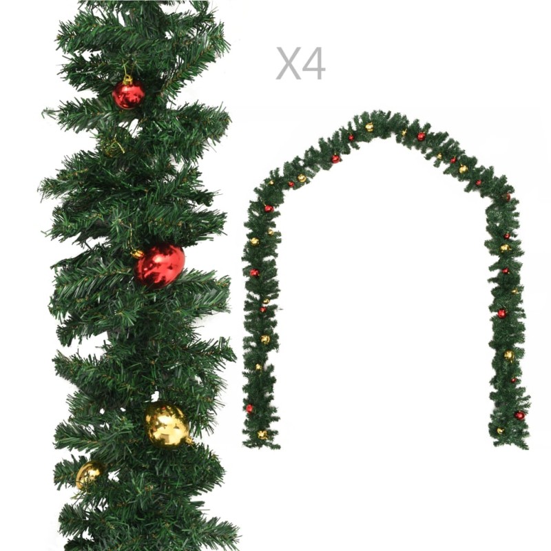 Weihnachtsgirlanden 4 Stk. mit Kugeln Grün 270 cm PVC Weihnachtsgirlanden 4 Stk. mit Kugeln Grün 270 cm PVC