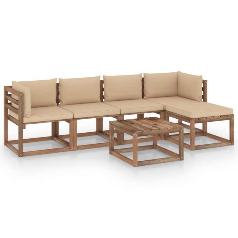 6-tlg. Garten-Lounge-Set mit Beige Kissen 6-tlg. Garten-Lounge-Set mit Beige Kissen