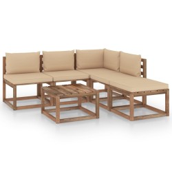 6-tlg. Garten-Lounge-Set aus Paletten mit Kissen Kiefernholz