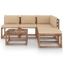 6-tlg. Garten-Lounge-Set aus Paletten mit Kissen Kiefernholz