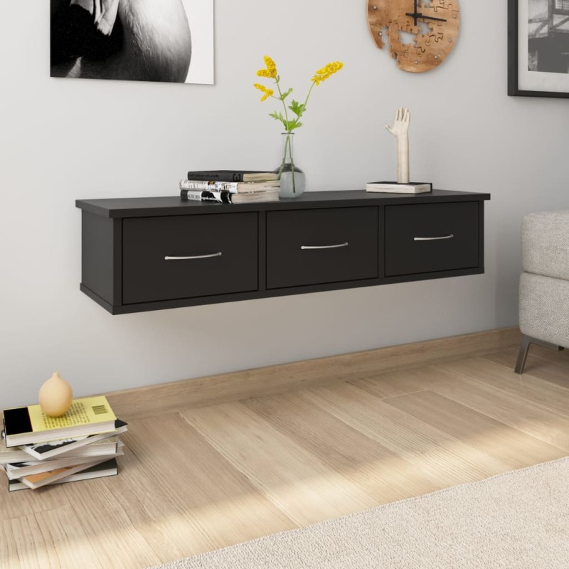 Wand-Schubladenregal Schwarz 88x26x18,5 cm Holzwerkstoff Wand-Schubladenregal Schwarz 88x26x18,5 cm Holzwerkstoff
