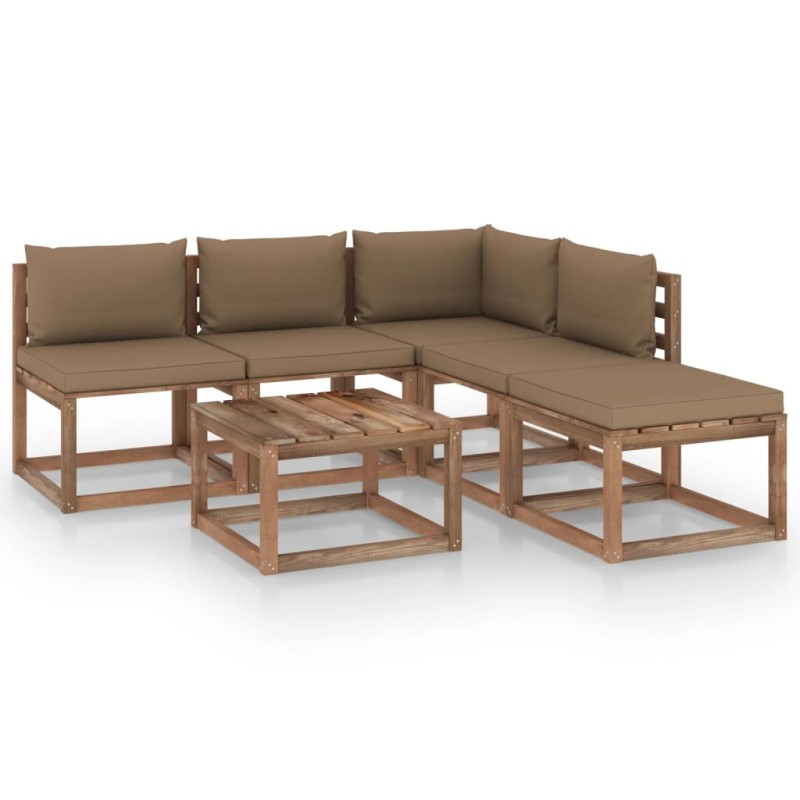 6-tlg. Garten-Lounge-Set aus Paletten mit Kissen Kiefernholz 6-tlg. Garten-Lounge-Set aus Paletten mit Kissen Kiefernholz
